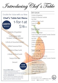 chef's table menu for tuesday